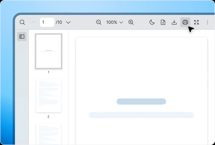 An image which shows default tools such as print, download and file open that React.js developers can customize to fit their needs